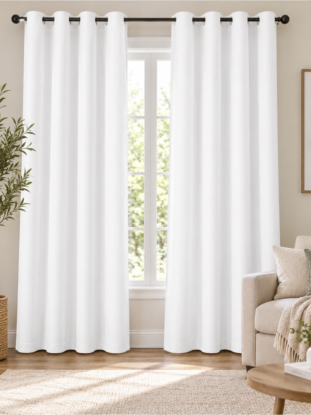 2 piece white blackout curtain set